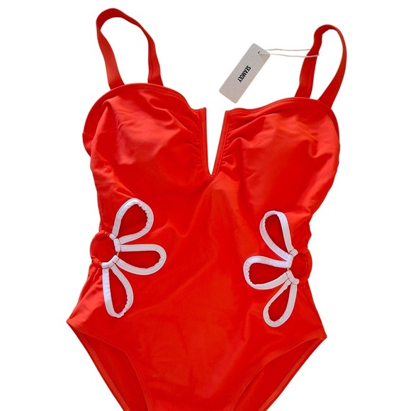 Seamoly Other - Seamoly Swimsuit Size S NEW One Piece Swimsuit Coral Red Cutout Floral Swimwear